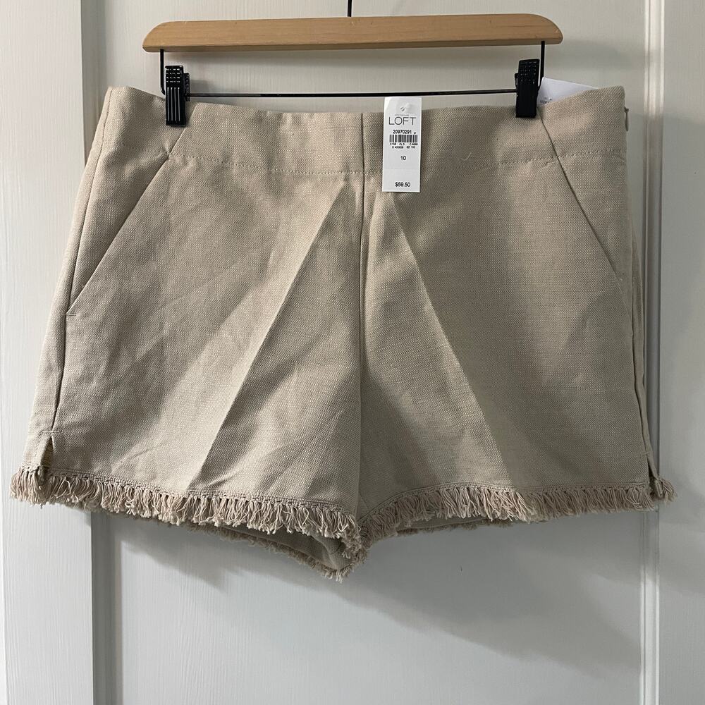 Ann Taylor Loft The Riviera Short Tan Fringe Hem Sizes 12 Linen/Cotton NWT - Picture 3 of 7